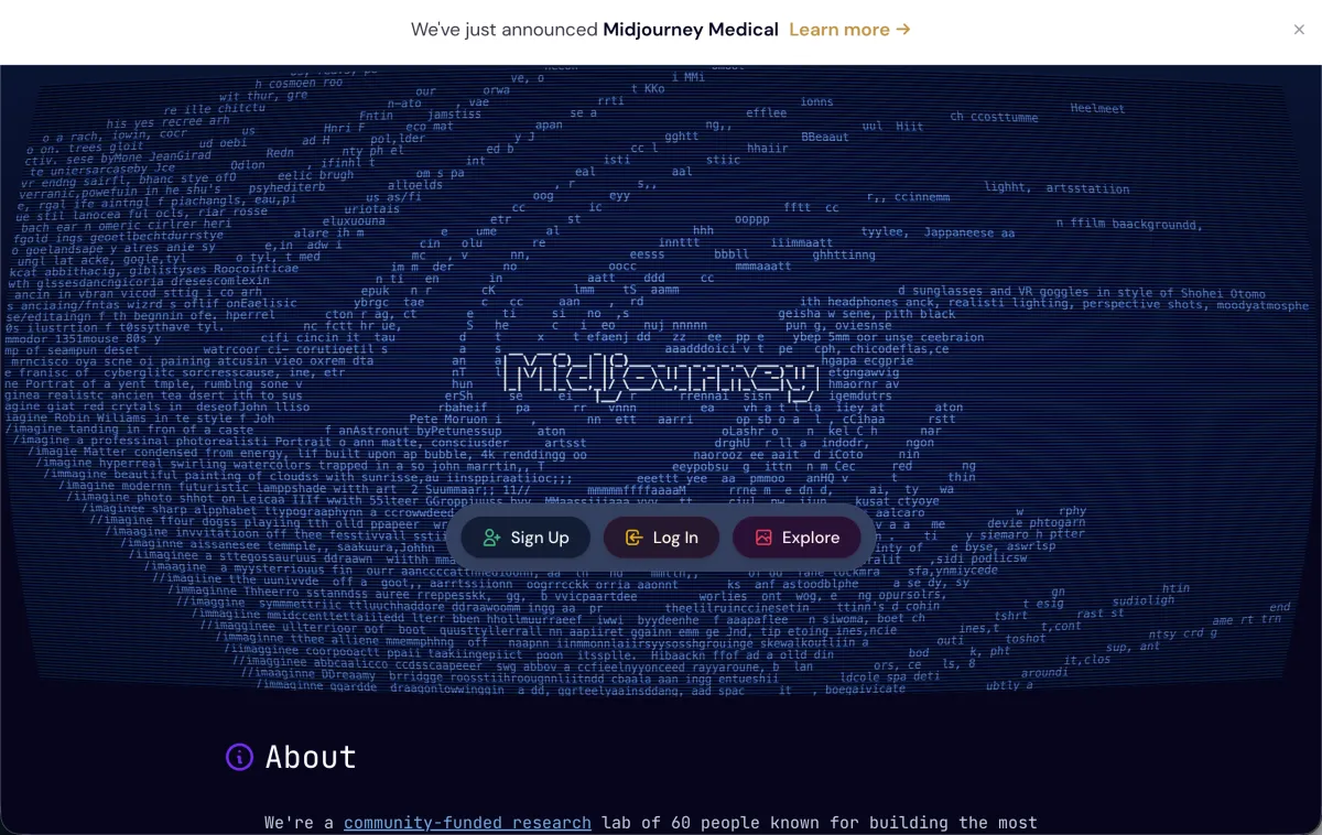 Midjourney official homepage screenshot