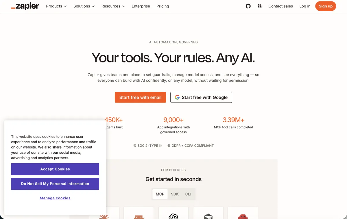 Zapier official homepage screenshot